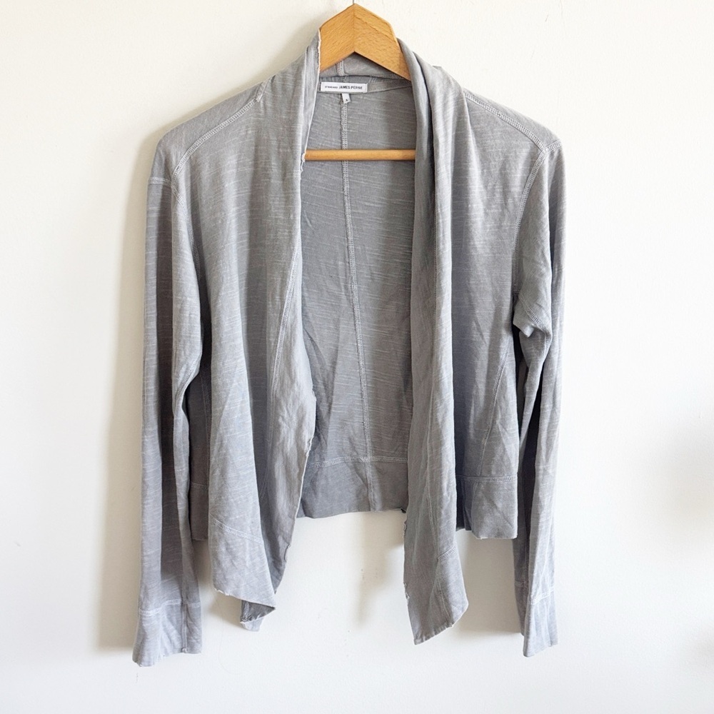James perse gray distressed open long sleeve cardigan size 1/small